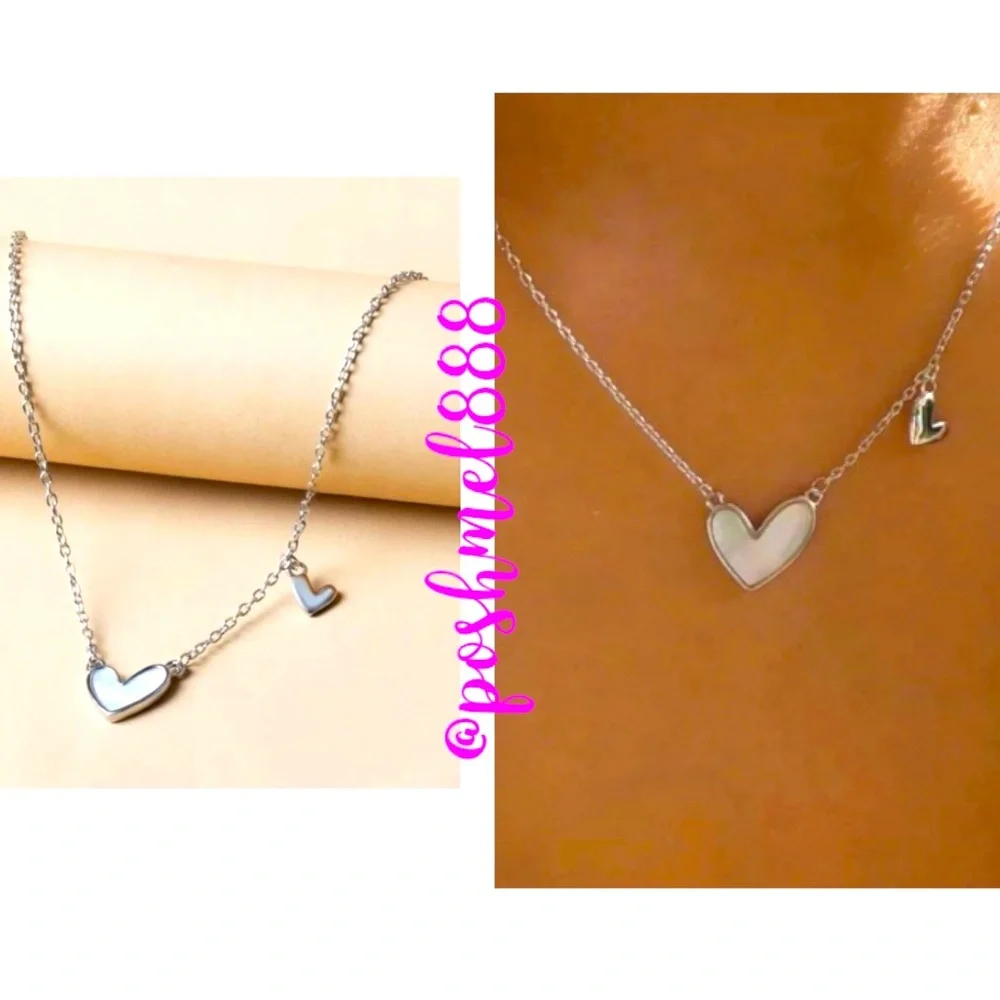 Ultra Dainty Delicate Valentine Enamel Hearts💕Necklace White & Silver - Picture 2 of 5